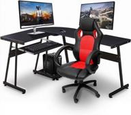 modern l-shaped gaming desk with keyboard tray and cpu stand for small home office spaces - reversible black corner desk (44x58) logo