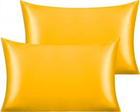 img 4 attached to Soft And Silky Toddler Pillowcases - Envelope Closure, 2 Pack Yellow Satin 14X20 Inches For The Perfect Nursery Or Travel Experience