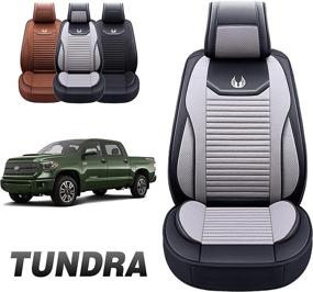 img 4 attached to 🪑 Premium Faux Leather Custom Fit Seat Covers for Oasis Auto Tundra 2007-2022 Pick-up Truck (Front Pair, Gray)