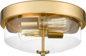 img 4 attached to Emliviar 12 Inch Farmhouse Flush Mount Ceiling Light With Clear Glass Shade, Gold Finish - TE217F BG
