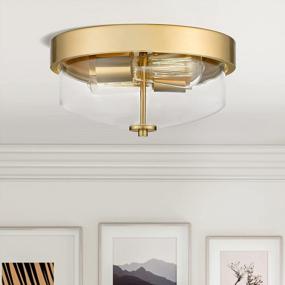 img 3 attached to Emliviar 12 Inch Farmhouse Flush Mount Ceiling Light With Clear Glass Shade, Gold Finish - TE217F BG