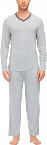 img 4 attached to JINSHI Men'S Pajamas Set: Long Sleeve V Neck, Lightweight Quick Dry Soft Sleepwear With Pockets & Good Elasticity