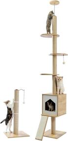 img 4 attached to 🐱 PETEPELA Adjustable Floor-to-Ceiling Cat Tower: Ultimate Cat Climbing House with Bonus Cat Scratching Post and Condo Included!