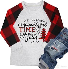 img 4 attached to 🎄 Christmas Shirts for Toddler Boys and Girls: Xmas Buffalo Plaid Trees T-Shirt, Christmas Graphic Tees, Holiday Tops