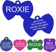 🐾 customized pet tags for dogs and cats. engraved on both sides. multiple colors and sizes available. durable anodized aluminum. small pet tag in bowtie shape. logo