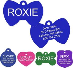 img 4 attached to 🐾 Customized Pet Tags for Dogs and Cats. Engraved on Both Sides. Multiple Colors and Sizes Available. Durable Anodized Aluminum. Small Pet Tag in Bowtie Shape.