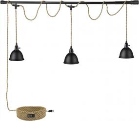 img 2 attached to Industrial Style Triple Pendant Light With Twisted Hemp Rope And Independent Switch - Emliviar YCE240-3 BK