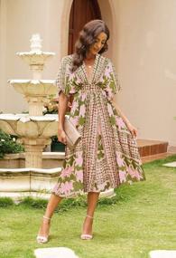 img 3 attached to Flowy Boho Dress For Women: Casual Loose Long Summer Dress With V Neck And High Slit By Meenew