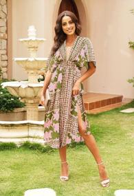 img 1 attached to Flowy Boho Dress For Women: Casual Loose Long Summer Dress With V Neck And High Slit By Meenew
