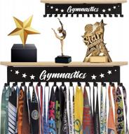 premium trophy and medal display shelf - 16 inches, metal with upgraded hooks, large bamboo board, sturdy wall mount for medals and trophies logo