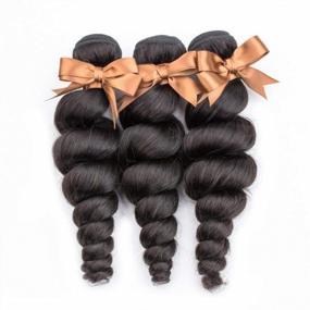 img 3 attached to 100% Unprocessed Brazilian Loose Wave Human Hair Bundles With Free Part Lace Closure (22 24 26+18) - Long Loose Deep Curly Hair For Seamless Styling