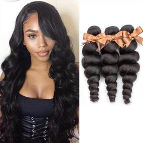 img 4 attached to 100% Unprocessed Brazilian Loose Wave Human Hair Bundles With Free Part Lace Closure (22 24 26+18) - Long Loose Deep Curly Hair For Seamless Styling