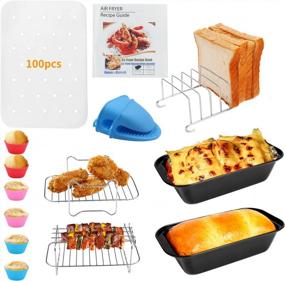 img 4 attached to Upgrade Your Ninja Foodi Experience With 9Pc Air Fryer Accessory Set: Non-Stick Cake Pans, Bread Rack, Skewer Rack, Cake Cups, Silicone Mitts, Air Fryer Liners & Recipes!