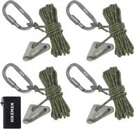 hikeman 4 pack camping rope with locking carabiner clip,4mm reflective guy lines with triangular guyline adjuster tensioner,nylon cord for tent tarp tie down,hiking,backpacking (army green) logo