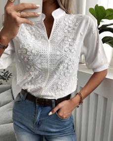 img 2 attached to Chic And Elegant Women'S Lace Babydoll Blouse With Stand Collar And V-Neck