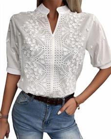 img 4 attached to Шикарная и элегантная женская кружевная блуза Babydoll с воротником-стойкой и V-образным вырезом
