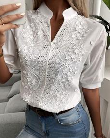 img 3 attached to Chic And Elegant Women'S Lace Babydoll Blouse With Stand Collar And V-Neck
