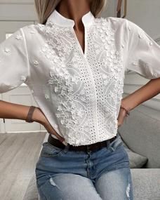 img 1 attached to Chic And Elegant Women'S Lace Babydoll Blouse With Stand Collar And V-Neck