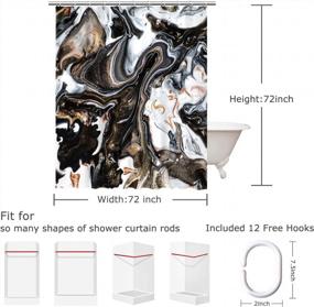 img 1 attached to Abstract Marble Shower Curtain Set With 12 Hooks - Black And White, Gray Gold Waterproof Fabric Bathroom Decor 72"X72