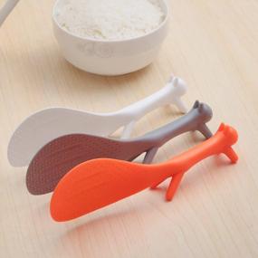 img 2 attached to NUOMI Rice Paddle Spoons Scooper Plastic Non-Stick Squirrel Shaped Spoon Set Of 3, White/Orange/Grey