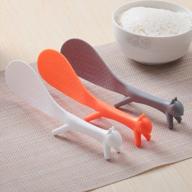 nuomi rice paddle spoons scooper plastic non-stick squirrel shaped spoon set of 3, white/orange/grey logo