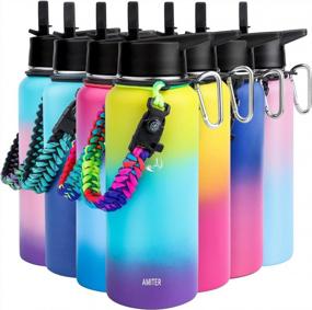img 4 attached to AMITER Vacuum Insulated Stainless Steel Water Bottle With Wide Mouth Straw And Handle Lids (22Oz-128Oz), Leakproof, BPA-Free Travel Mug Flask For Sports And Outdoors