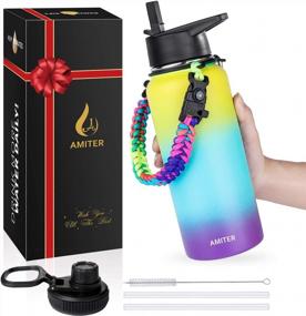 img 3 attached to AMITER Vacuum Insulated Stainless Steel Water Bottle With Wide Mouth Straw And Handle Lids (22Oz-128Oz), Leakproof, BPA-Free Travel Mug Flask For Sports And Outdoors
