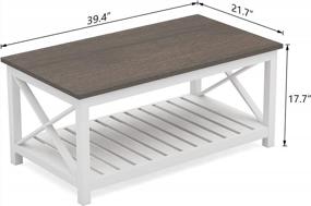 img 2 attached to Rustic Farmhouse Coffee Table With Shelf, Vintage White Finish For Living Room