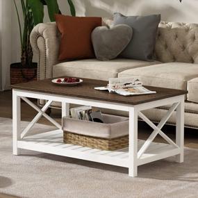 img 1 attached to Rustic Farmhouse Coffee Table With Shelf, Vintage White Finish For Living Room
