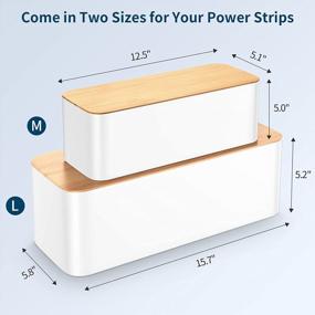 img 1 attached to 2-Pack White Cable Management Box With Bamboo Lid - Hide Power Strip & Wires, Home Office Cord Wire Organizer Hider Box.