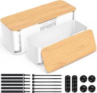 2-pack white cable management box с бамбуковой крышкой - hide power strip &amp; wires, home office cord wire organizer hider box. логотип