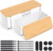 2-pack white cable management box with bamboo lid - hide power strip & wires, home office cord wire organizer hider box. logo