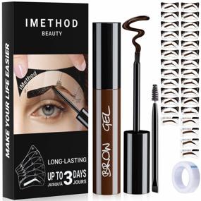 img 4 attached to IMethod Eyebrow Tattoo Peel Off - Гель для татуировки бровей Оттенок для бровей Стойкий гель для бровей, водонепроницаемый набор для бровей с 29 трафаретами для бровей, набор для татуировки с натуральными бровями для макияжа, полупостоянный краситель для бровей