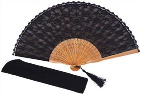 img 4 attached to Stylish And Sustainable: Meifan'S Black Handmade Cotton Lace Folding Hand Fan For Women