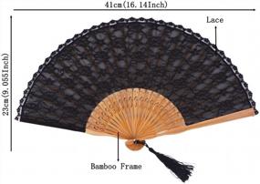 img 3 attached to Stylish And Sustainable: Meifan'S Black Handmade Cotton Lace Folding Hand Fan For Women