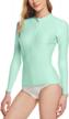 women's upf 50+ long sleeve rash guard zip front swim shirt uv/spf sunscreen wetsuit top logo
