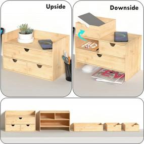 img 3 attached to 3-Drawer Bamboo Desk Organizer With Shelf - Fully Assembled - Multifunctional Mini Tabletop Storage For Office Or Home.