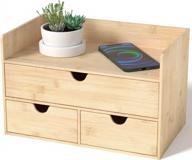 3-drawer bamboo desk organizer with shelf - fully assembled - multifunctional mini tabletop storage for office or home. logo