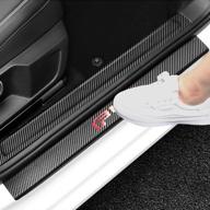 boyuer 4pcs carbon fibre leather car door sill guards for ford f150 2015-2021: red scuff plate protector trim & welcome pedal enhancer logo