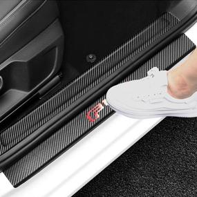 img 4 attached to BOYUER 4PCS Carbon Fibre Leather Car Door Sill Guards for Ford F150 2015-2021: Red Scuff Plate Protector Trim & Welcome Pedal Enhancer