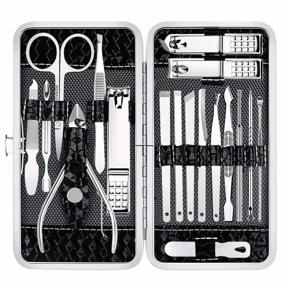 img 4 attached to 18-Piece Professional Manicure And Pedicure Kit With Stainless Steel Nail Clippers, Grooming Tools, And Luxe Travel Case For At-Home Care