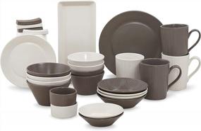 img 4 attached to Upgrade Your Dining Experience With LENANSE'S 27-Piece Stoneware Asian Bundle Dinnerware Set - Gray And Beige