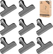 👜 set of 8 gunmetal bag clips - stainless steel, heavy duty metal clamps to ensure food freshness, ideal for home, kitchen, office, pantry, camping - perfect for sealing chip, coffee, bread or cereal bags логотип