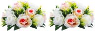 2 fake flower ball arrangement bouquet, 15 heads plastic roses with base for wedding centerpiece decoration - pink champagne & white логотип