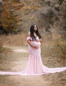 img 2 attached to Off-Shoulder Maternity Mermaid Gown: V-Neck Chiffon Maxi Dress For Baby Shower Photo Shoots And Photography Props By JustVH