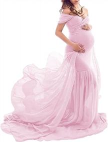 img 4 attached to Off-Shoulder Maternity Mermaid Gown: V-Neck Chiffon Maxi Dress For Baby Shower Photo Shoots And Photography Props By JustVH