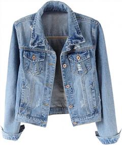 img 4 attached to Distressed Ripped Long Sleeve Jean Jacket Coats For Women By Kedera - Enhanced SEO