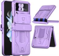 miimall military design protective case for samsung galaxy z flip 4 (2022) - magnetic hinge & slide lens cover, anti-drop shockproof and full protection (purple) logo