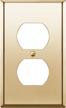 enerlites duplex receptacle outlet metal wall plate, stainless steel outlet cover, corrosion resistant, size 1-gang 4.50" x 2.76", 7721-pb, stainless steel 201, polished brass, gold logo