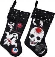 set of 2 halloween stockings with skull, ghost, and bloody eyeball print - perfect for fireplace decoration, candy gifts, or hanging display (18.5 inches) logo